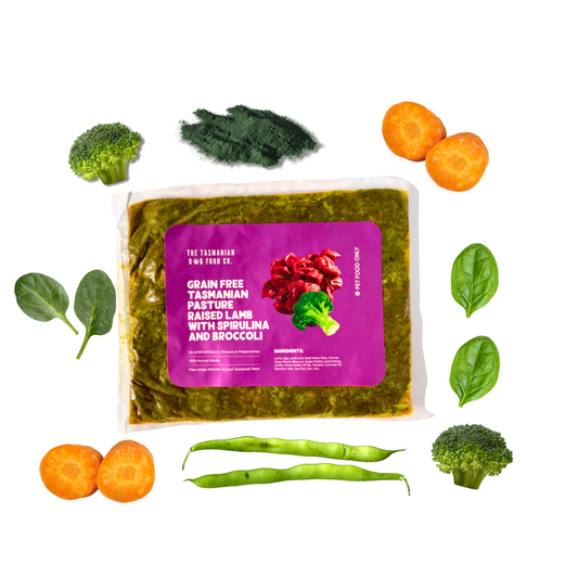 Grain Free Tasmanian Pasture raised Lamb, with Spirulina and Broccoli