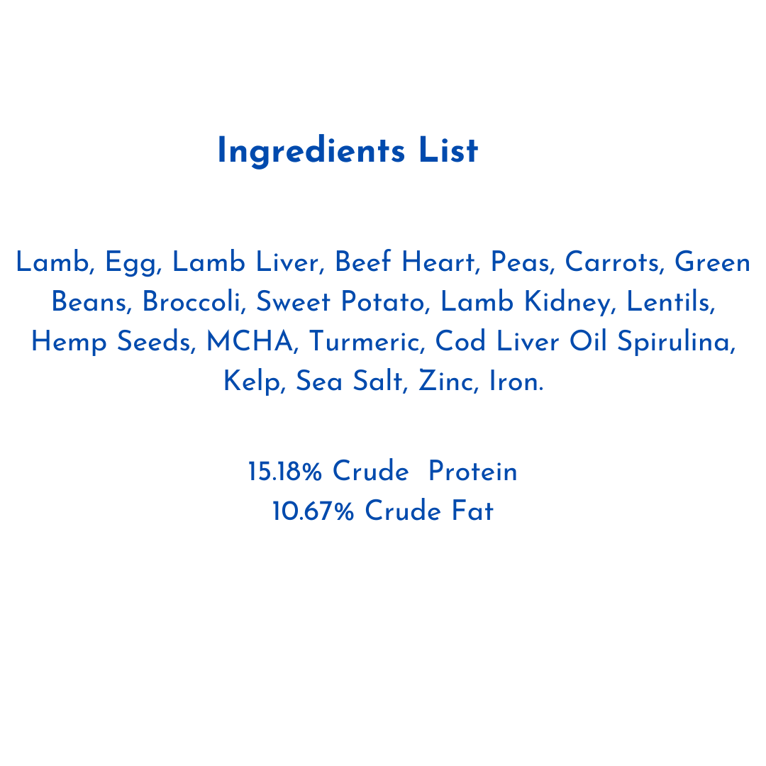 Grain Free Tasmanian Pasture raised Lamb, with Spirulina and Broccoli