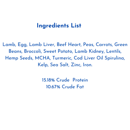 Grain Free Tasmanian Pasture raised Lamb, with Spirulina and Broccoli